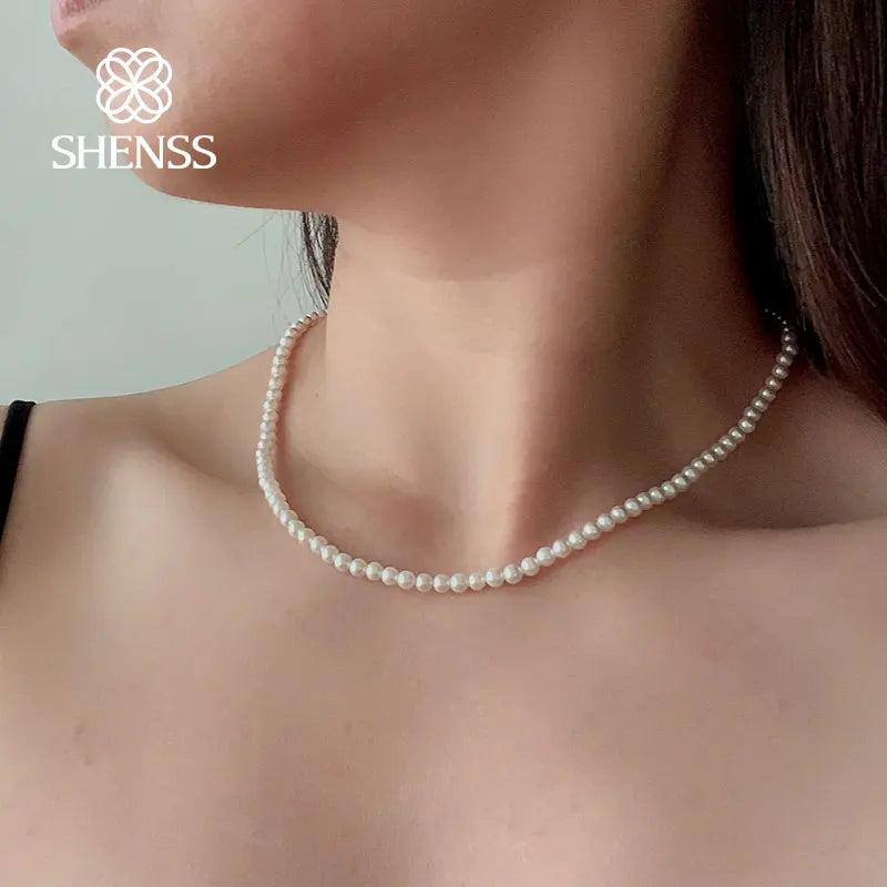 4mm Shell Pearl Necklace 40-60cm 925 Sterling Silver Chain Classic Jewelry