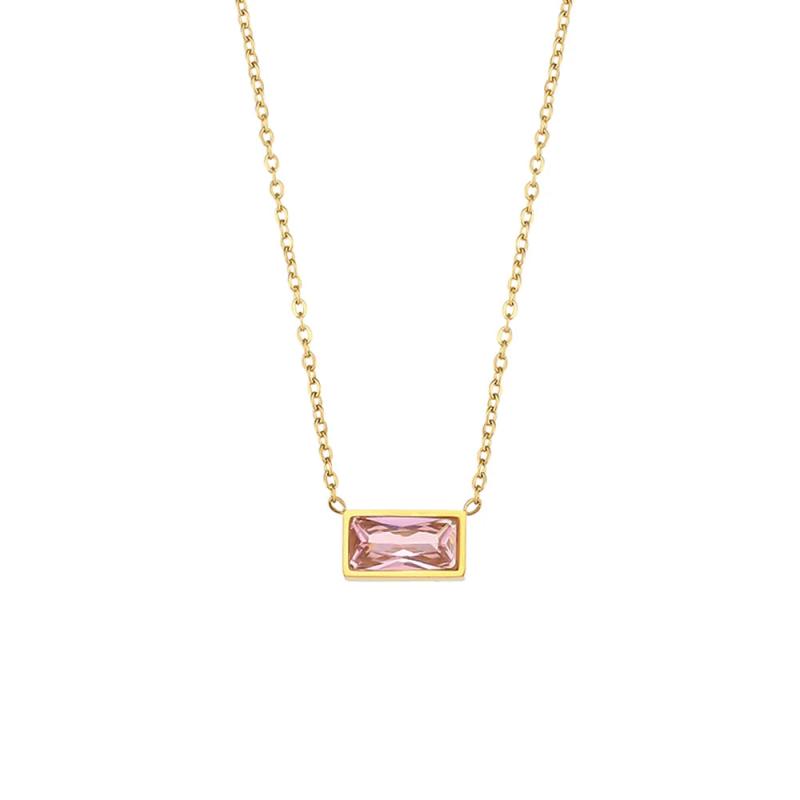 Minimalist Rectangle Crystal Plate Pendant Necklace Solid Zircon Necklace