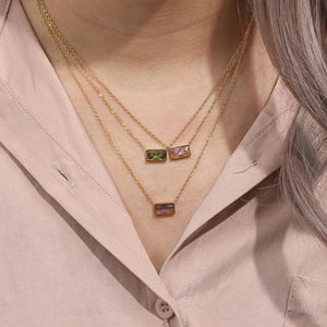 Minimalist Rectangle Crystal Plate Pendant Necklace Solid Zircon Necklace