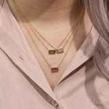 Minimalist Rectangle Crystal Plate Pendant Necklace Solid Zircon Necklace