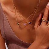 Minimalist Rectangle Crystal Plate Pendant Necklace Solid Zircon Necklace