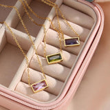 Minimalist Rectangle Crystal Plate Pendant Necklace Solid Zircon Necklace
