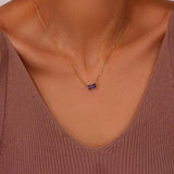 Minimalist Rectangle Crystal Plate Pendant Necklace Solid Zircon Necklace