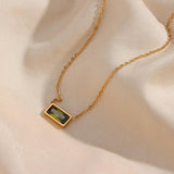 Minimalist Rectangle Crystal Plate Pendant Necklace Solid Zircon Necklace
