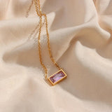 Minimalist Rectangle Crystal Plate Pendant Necklace Solid Zircon Necklace