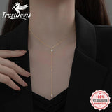 TrustDavis Long Tassel Round CZ Chain Necklace For Women Wedding Party
