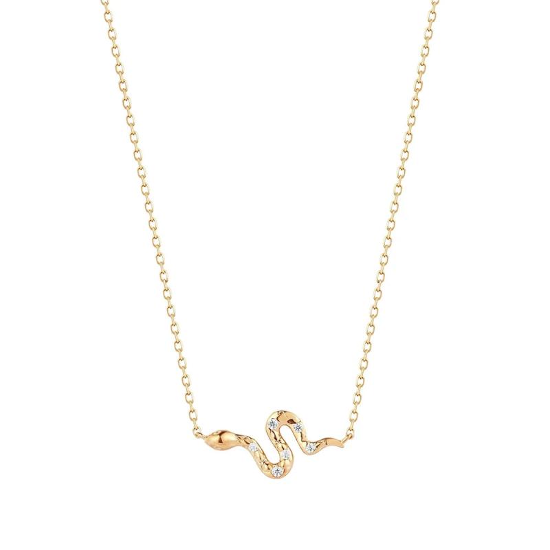 925 Silver Zircon Snake Pendant Necklace for Women
