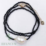 Spinel Freshwater Baroque Pearl Pendant Necklace 18Inch Classic Wedding