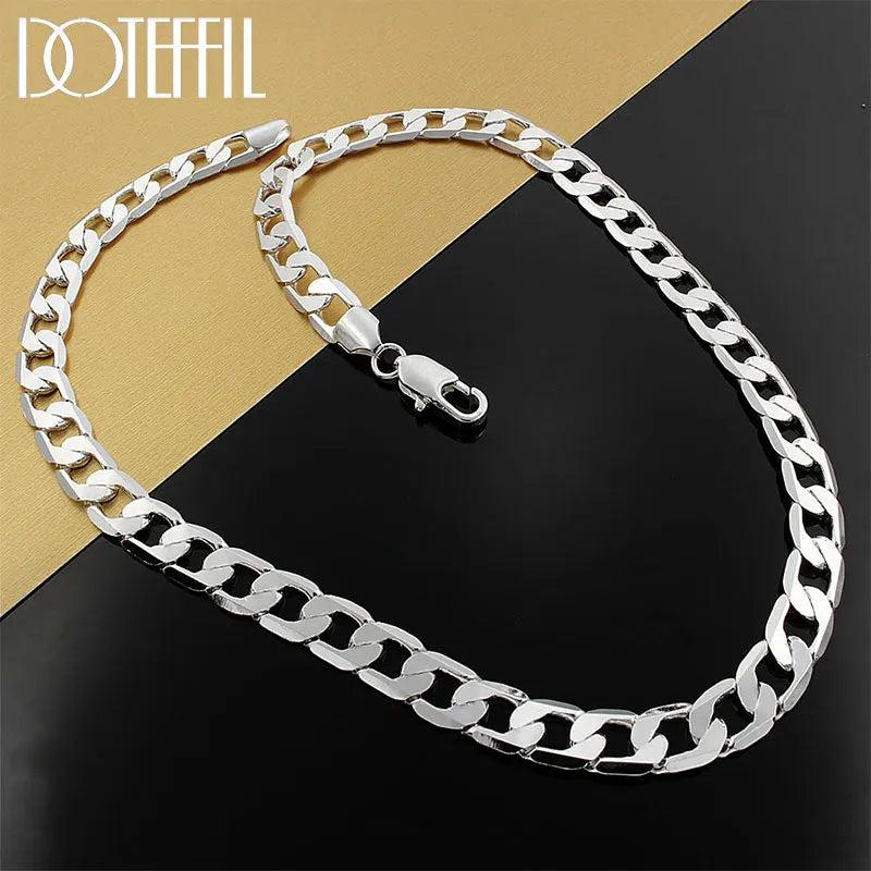 925 Silver Flat Sideways Chain Necklace 20/24 Inches 10mm