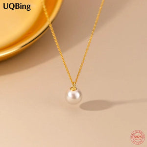 Single Pearl Pendant Necklace 925 Silver