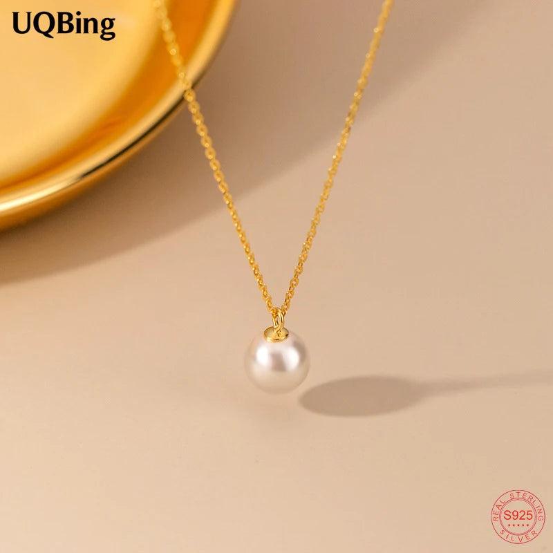Single Pearl Pendant Necklace 925 Silver