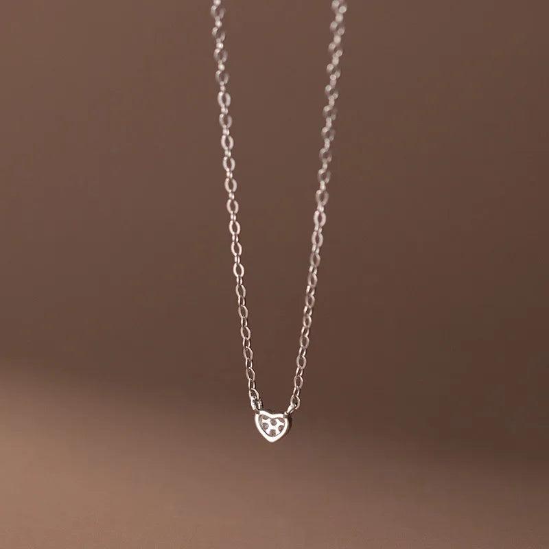 TrustDavis 925 Silver Heart CZ Necklace for Girls DA0085