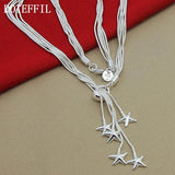 925 Silver Five Snake Chain Starfish Necklace Wedding Engagement Jewelry