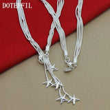 925 Silver Five Snake Chain Starfish Necklace Wedding Engagement Jewelry