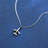 925 Sterling Silver Airplane Pendant Necklace Crystal Jewelry Gift