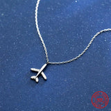 925 Sterling Silver Airplane Pendant Necklace Crystal Jewelry Gift