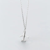 925 Sterling Silver Airplane Pendant Necklace Crystal Jewelry Gift