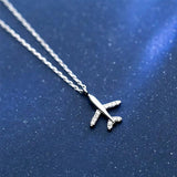 925 Sterling Silver Airplane Pendant Necklace Crystal Jewelry Gift