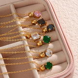 Square Circle CZ Pendant Necklace 18K Plated Women Wedding Jewelry