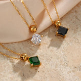 Square Circle CZ Pendant Necklace 18K Plated Women Wedding Jewelry