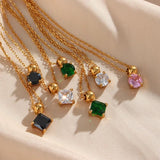 Square Circle CZ Pendant Necklace 18K Plated Women Wedding Jewelry
