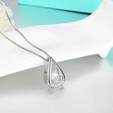 Triangle Water Pendant Necklace 925 Silver Rhinestone CZ Women Jewelry