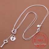 925 Sterling Silver Heart Shaped Key Lock Necklace For Women