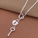 925 Sterling Silver Heart Shaped Key Lock Necklace For Women