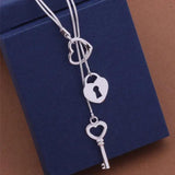925 Sterling Silver Heart Shaped Key Lock Necklace For Women