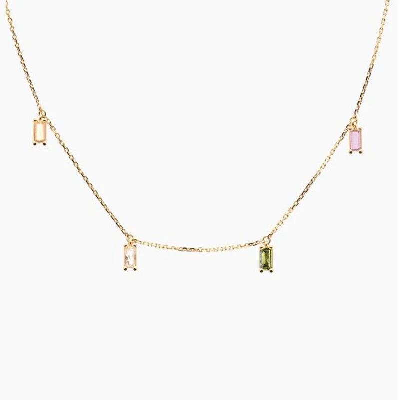 925 Sterling Silver Colorful CZ Rainbow Choker Necklace