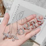 CZ Letter M Necklace for Women Girls Charm Pendant