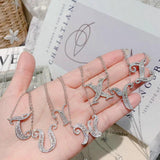 CZ Letter M Necklace for Women Girls Charm Pendant