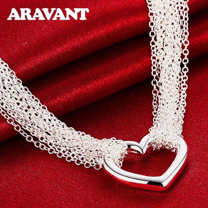 925 Silver Heart Necklace Chain For Women