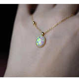 925 Silver 14K Opal Pendant Zircon Necklace French Retro Jewelry