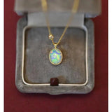 925 Silver 14K Opal Pendant Zircon Necklace French Retro Jewelry