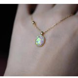 925 Silver 14K Opal Pendant Zircon Necklace French Retro Jewelry
