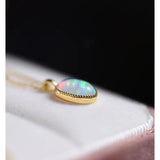 925 Silver 14K Opal Pendant Zircon Necklace French Retro Jewelry