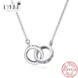 925 Silver Double Round Pendant Necklace Rose Rhinestone Circle Necklace