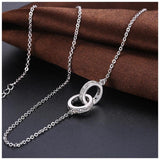 925 Silver Double Round Pendant Necklace Rose Rhinestone Circle Necklace