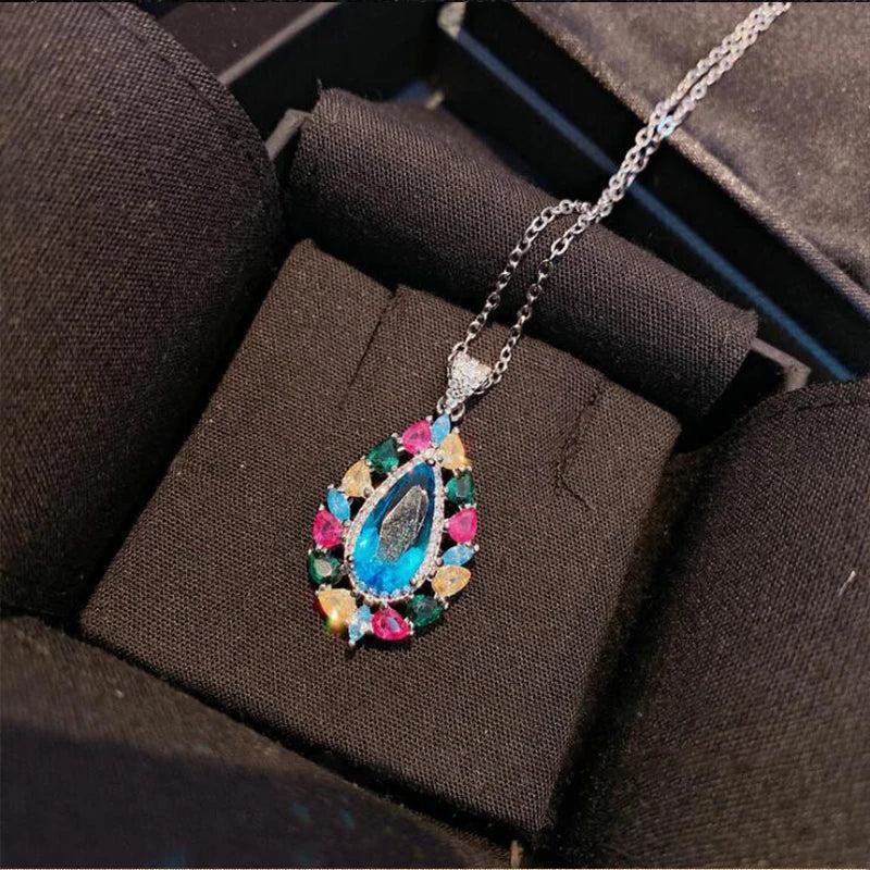 Crystal Water Drop Pendant Choker Chain Necklace for Women