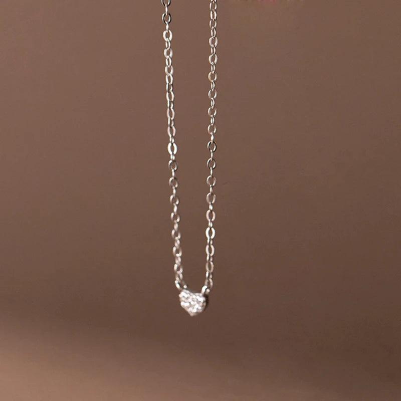 925 Silver Love Heart Zircon Pendant Necklace for Women Teen