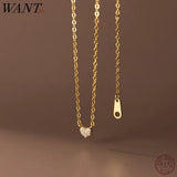 925 Silver Love Heart Zircon Pendant Necklace for Women Teen