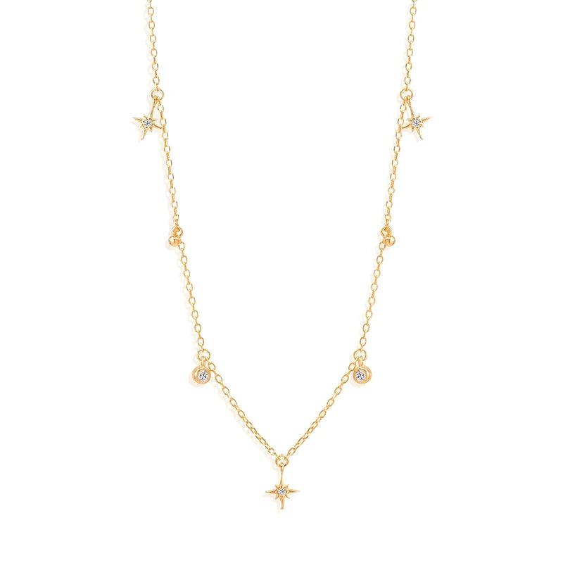 925 Silver Necklace Star Zircon Pearl Chain Choker for Women