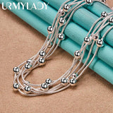 925 Silver Snake Chain Ball Beads Charm Necklace 18 Inch for Women