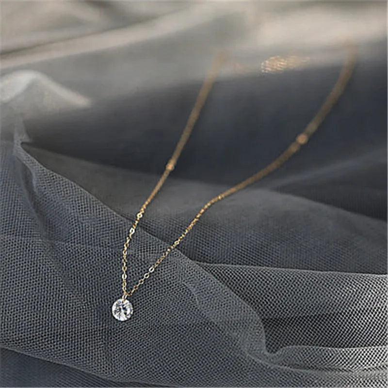 925 Silver Pendant Necklace Round Crystal Jewelry Women Romantic Gift
