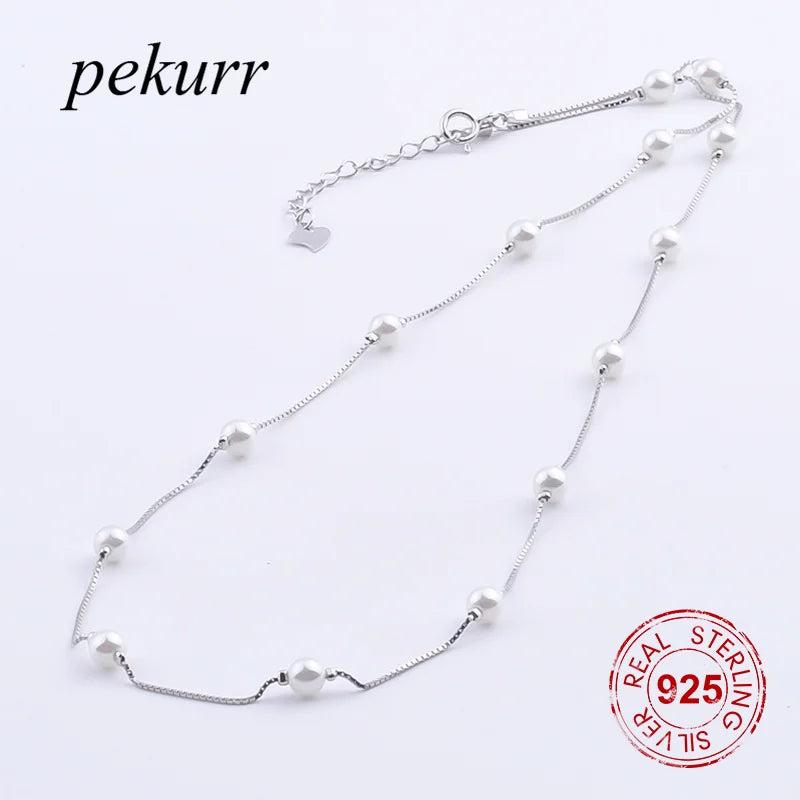 925 Sterling Silver Tiny Shell Pearl Necklaces Box Chain Pendants