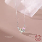 925 Silver Zircon Butterfly Pendant Necklace for Women