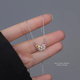 925 Silver Zircon Butterfly Pendant Necklace for Women
