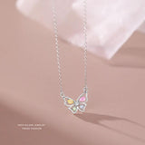 925 Silver Zircon Butterfly Pendant Necklace for Women
