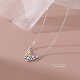925 Silver Zircon Butterfly Pendant Necklace for Women